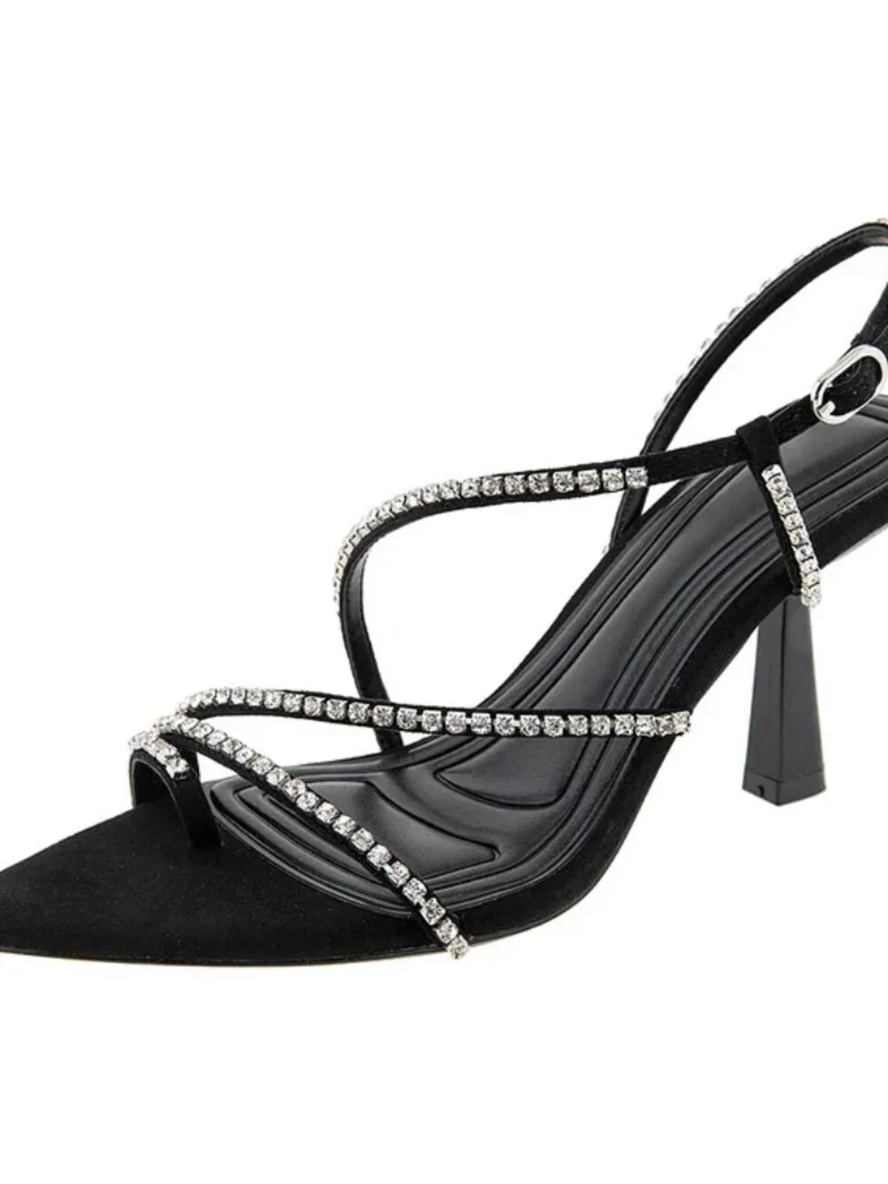 BCBGeneration Ilta Rhinestone Embellished Strap Black Heels Sandals. 7.5